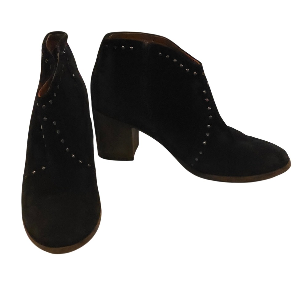 Frye Black Suede Studded‎ Ankle Booties Block Heel Womens 7.5B Made in Mexico
